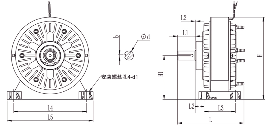 FZ型機(jī)座磁粉制動器外形尺寸圖 FZ型機(jī)座磁粉制動器外形尺寸圖